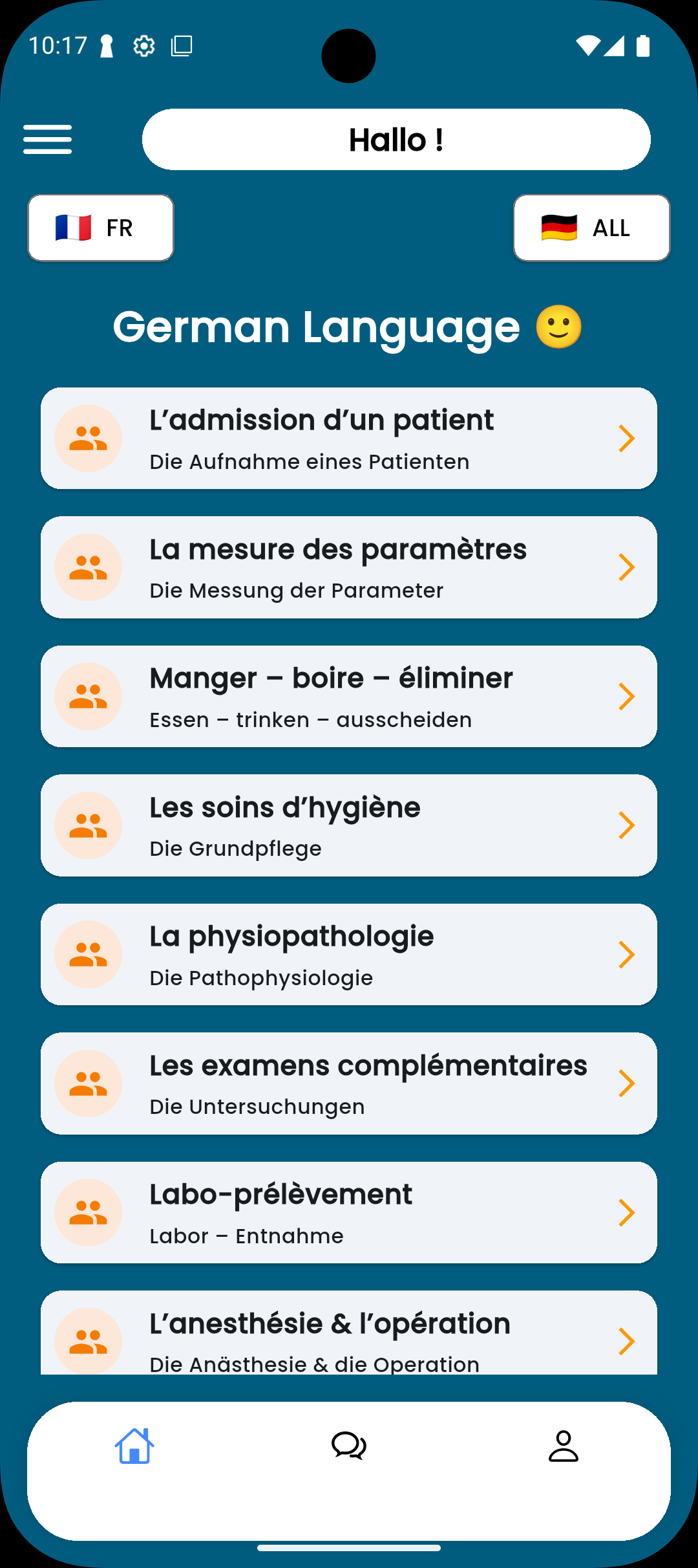 Écran de vocabulaire